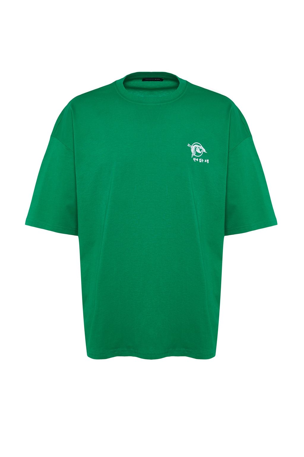 Yesil Oversize/Genis Kesim Uzak Dogu Bask?l? K?sa Kol %100 Pamuklu T-Shirt TMNSS23TS00170