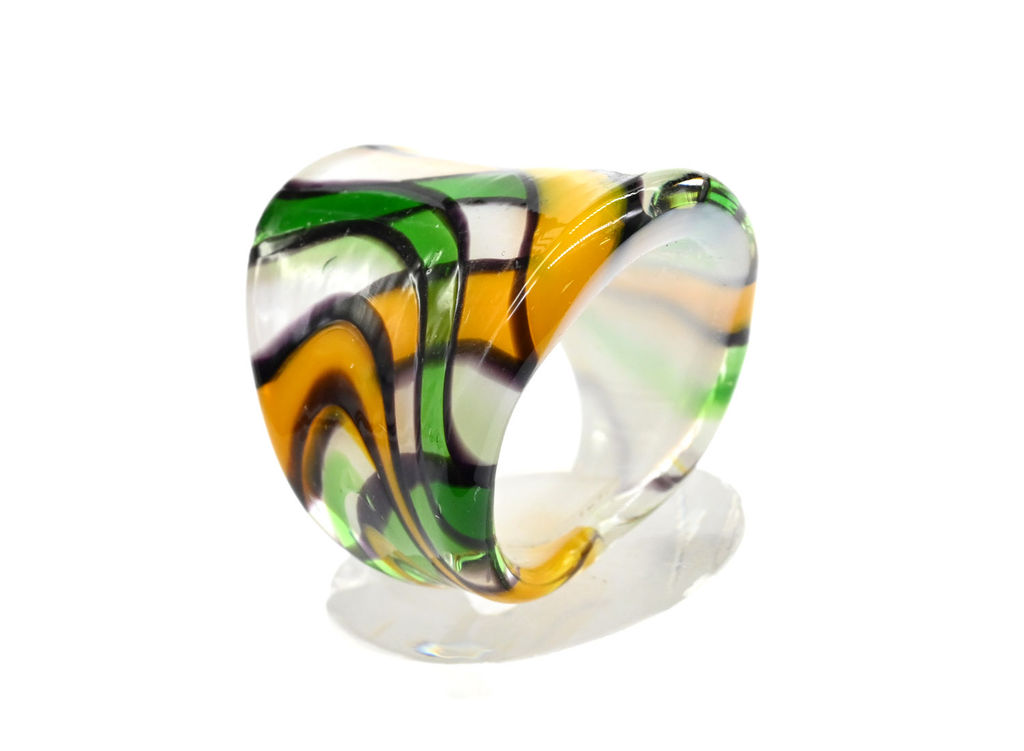 Кольцо из стекла мурано модель 10 цв.жёлто-зелёный Радуга камня