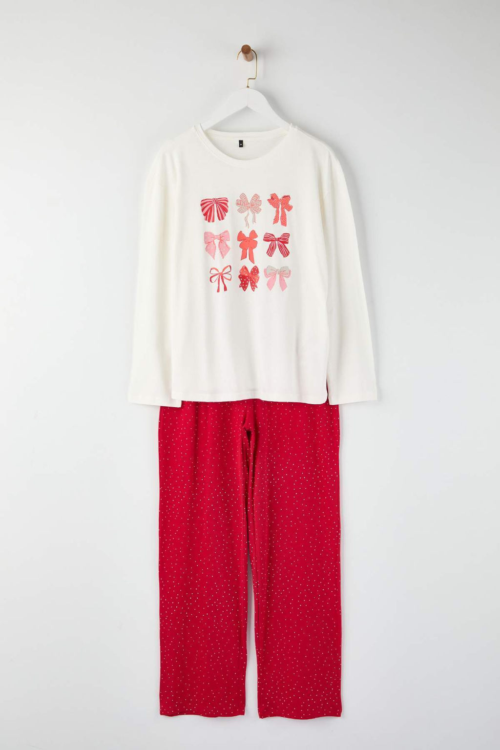 Beyaz %100 Pamuklu Kurdele/Fiyonklu ve Puantiyeli Orme Pijama Tak?m? THMAW26PT00053 - Trendyolmilla фото 5