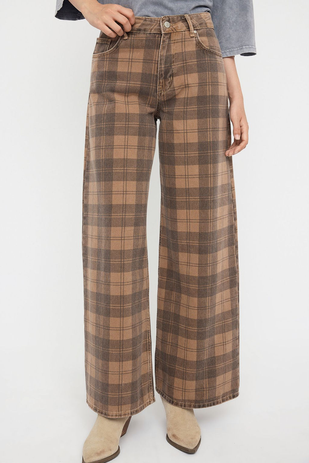 Teen Cok Renkli Normal Bel Ekose Desenli Wide Leg Jeans TWOAW26JE00024 - Trendyolmilla фото 4