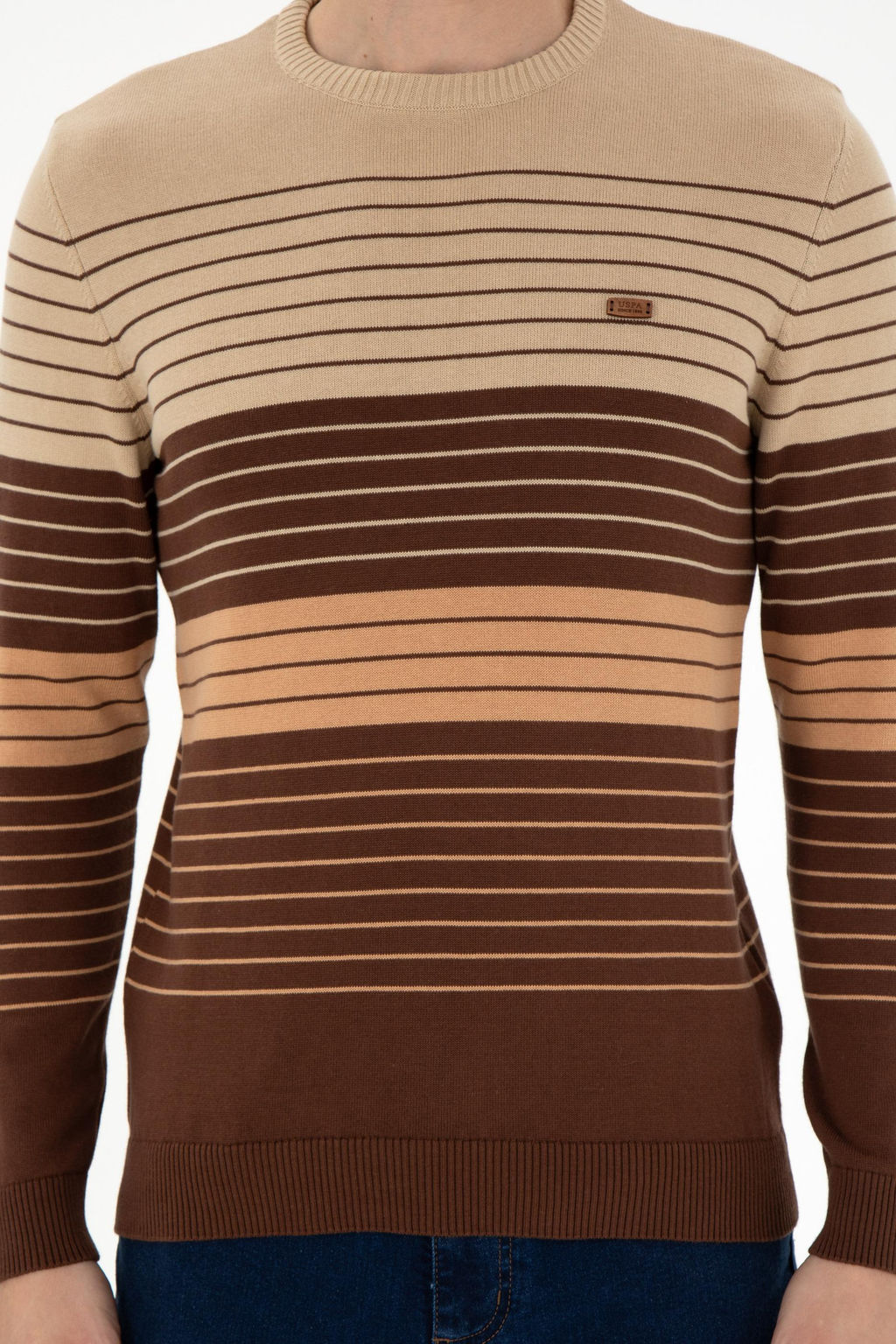 Erkek Slim Fit Bisiklet Yaka Kahverengi Kazak - U.s. polo assn фото 6