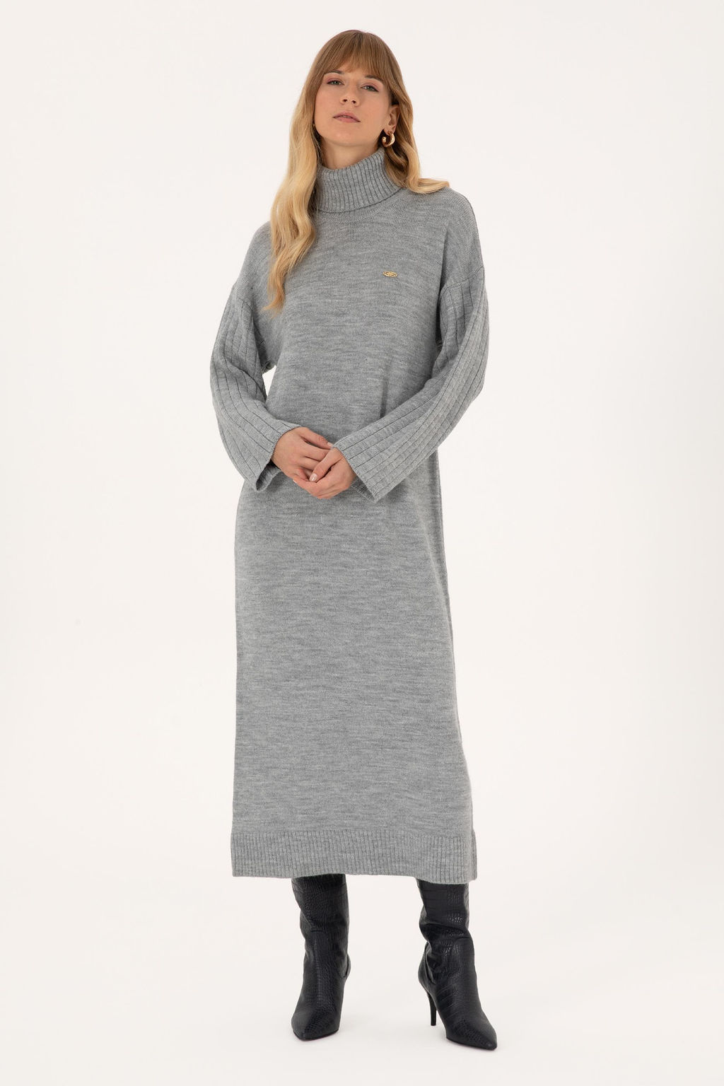 Kad_n Gri Melanj Triko Elbise - U.s. polo assn фото 3