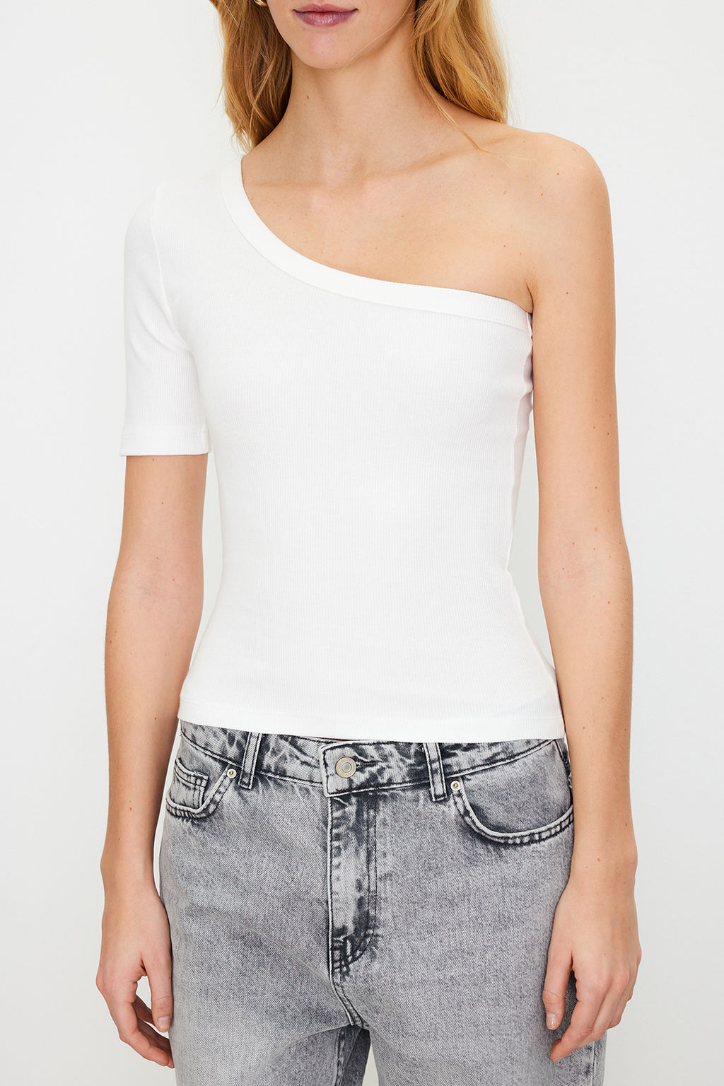 Ekru Tek Kol Fitted/Vucuda Oturan Fitilli Pamuklu Esnek Orme Bluz TWOSS24BZ00166 - Trendyolmilla фото 5