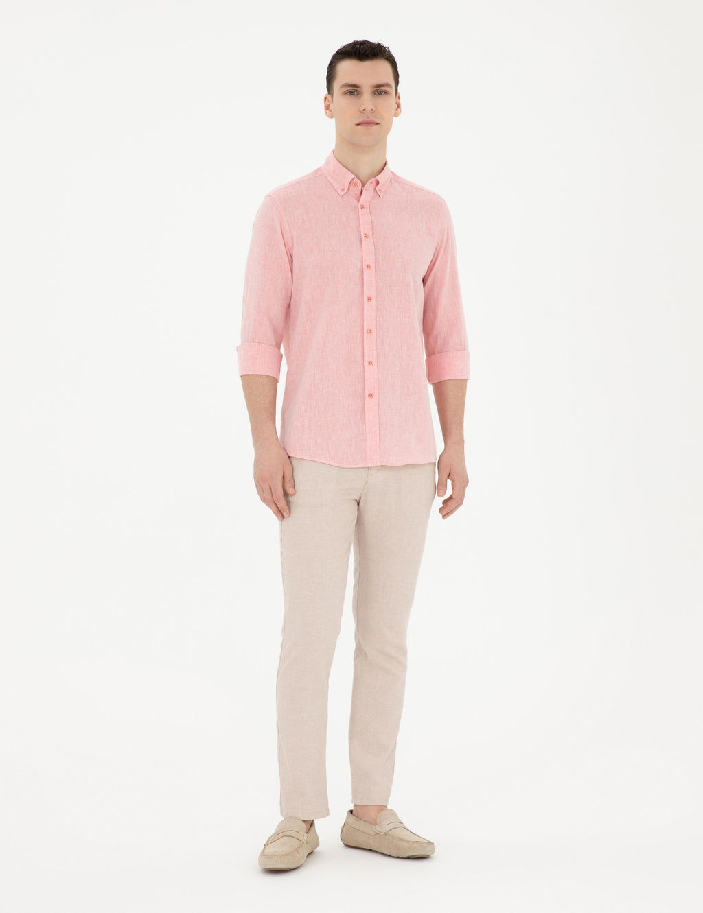 Рубашка Pierre Cardin Regular Fit розовая с примесью льна
