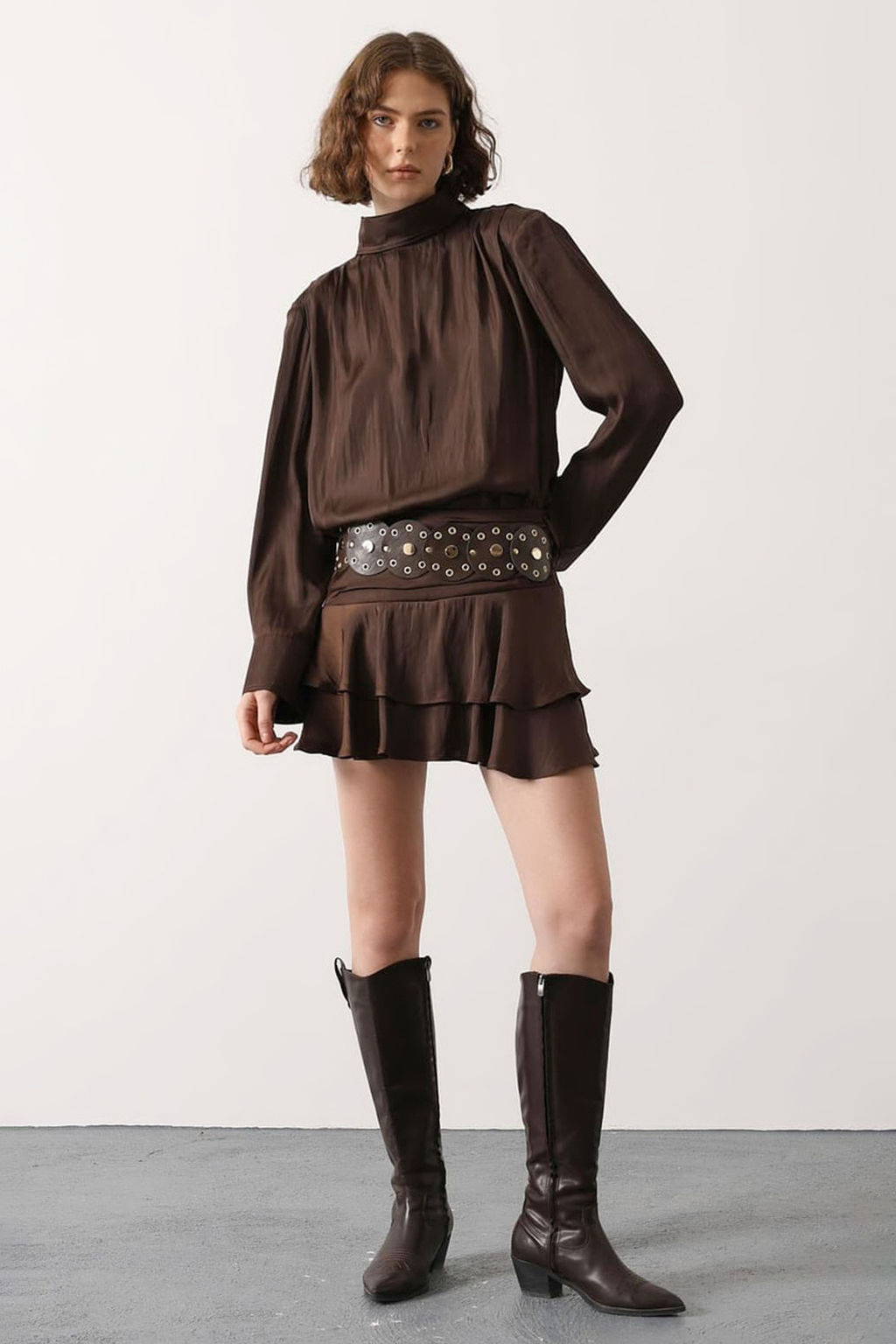 Kahverengi Kemerli Saten Mini Ici Sortlu Boho Etek TWOSS26ET00155 - Trendyolmilla фото 5