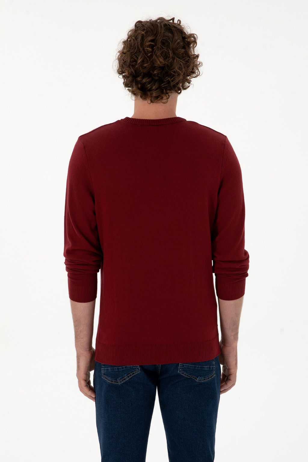 Erkek Slim Fit Bisiklet Yaka Bordo Basic Kazak - U.s. polo assn фото 5