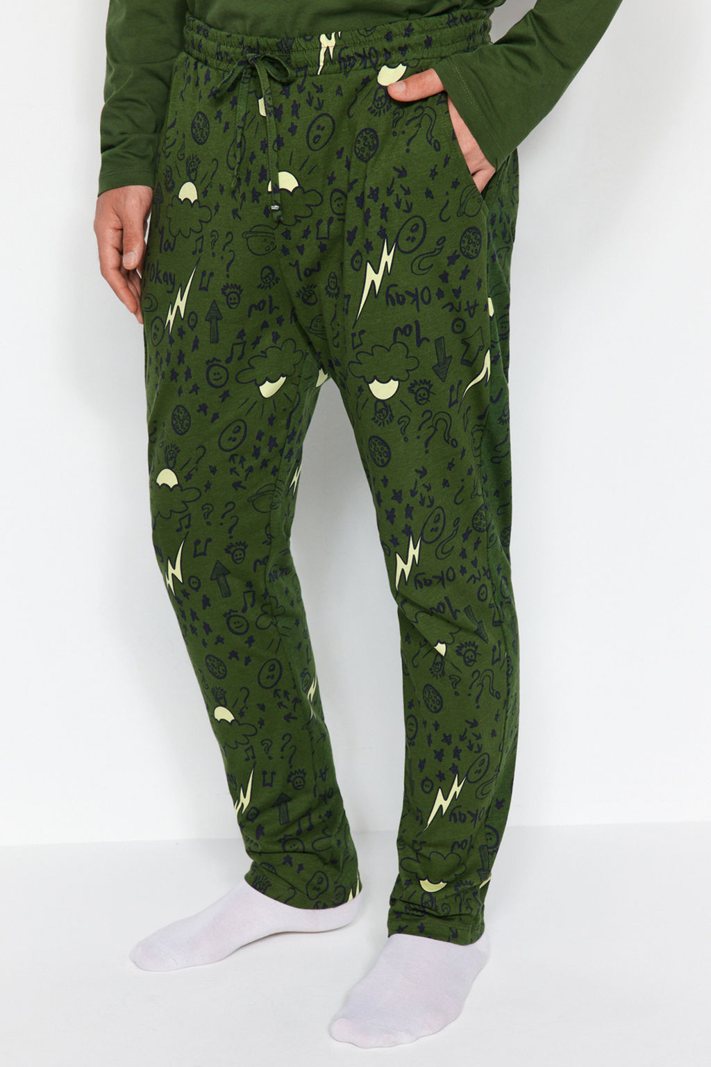 TRENDYOL MAN Erkek Haki Regular Fit Nak?sl? Orme %100 Pamuk Pijama Tak?m? TMNAW24PT00025 - Trendyolmilla фото 5