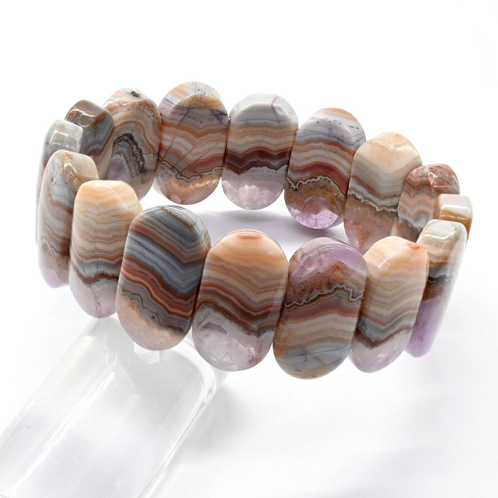 Браслет из Агата Крейзи с включением аметиста овал 24*14мм, 70г Радуга камня