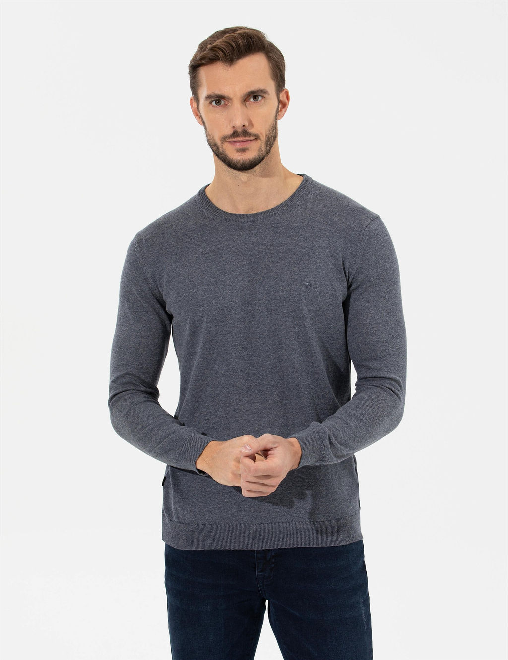 Gri Melanj Slim Fit Bisiklet Yaka Basic Triko Kazak - Pierre cardin фото 3