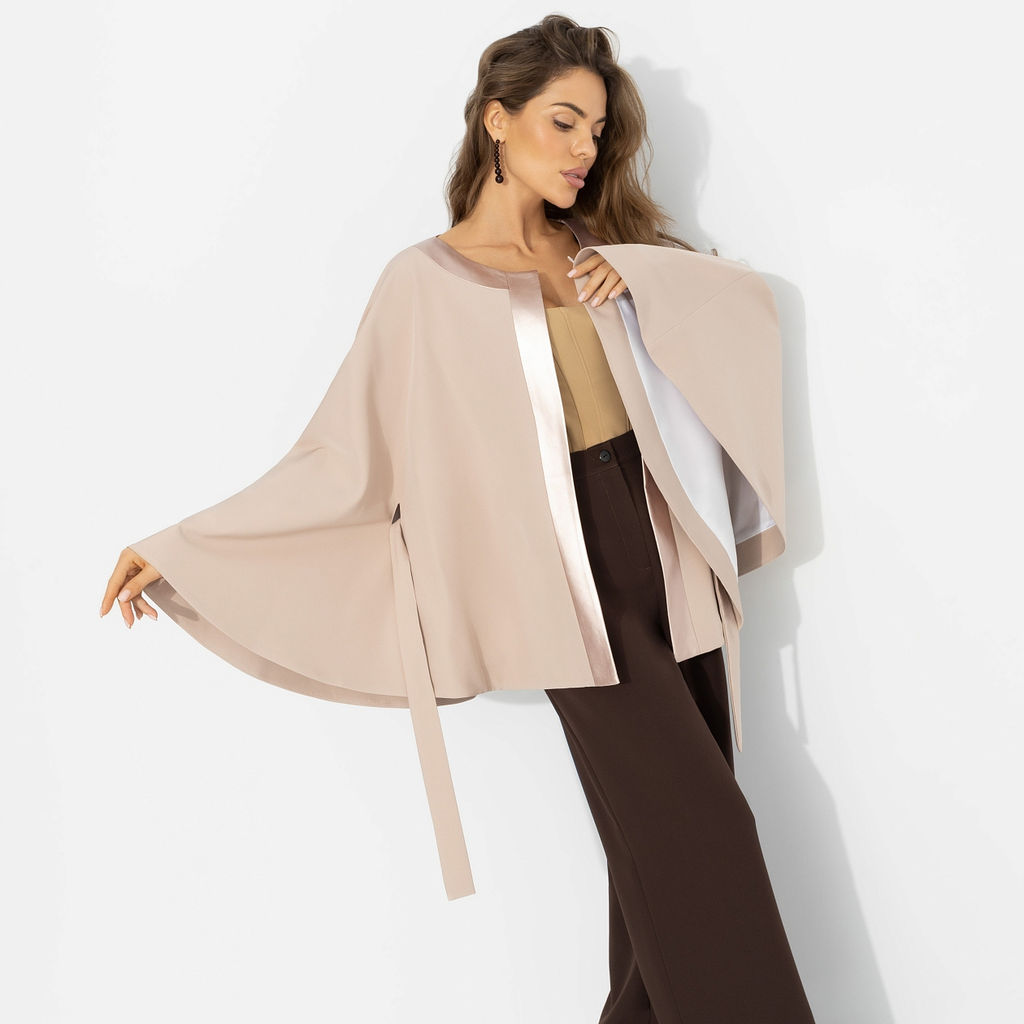 Жакет‑кейп на подкладе, Яркий эффект (пудра, с поясом) - Charutti фото 6