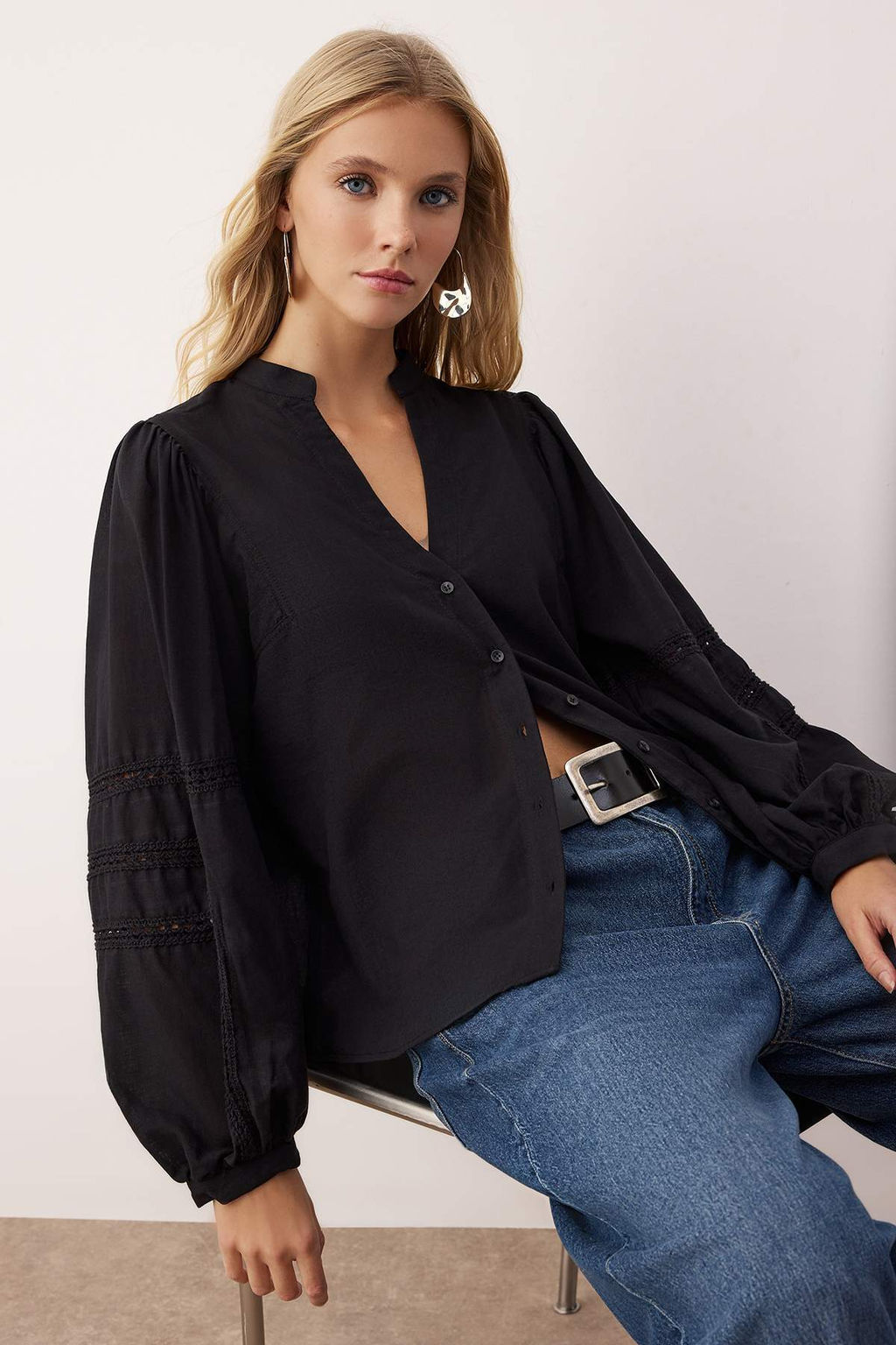 Beyaz Kollar? Dantel Serit Detayl? Boho Gomlek TWOAW26GO00068