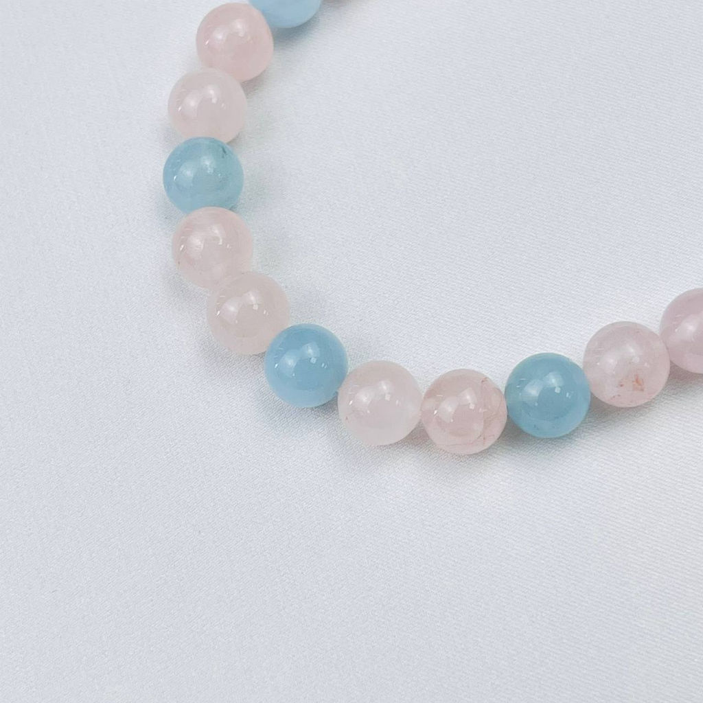 Четки буддийские мала из мадагаскарского Розового кварца и Аквамарина (27 бусин) - Радуга самоцветов фото 3