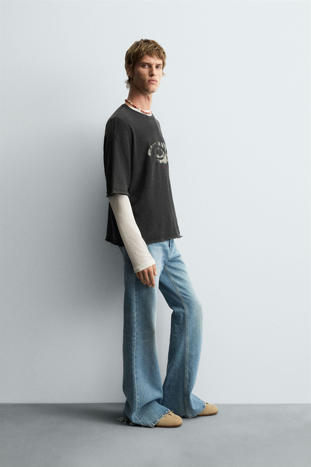 WASHED PRINT KNIT T-SHIRT