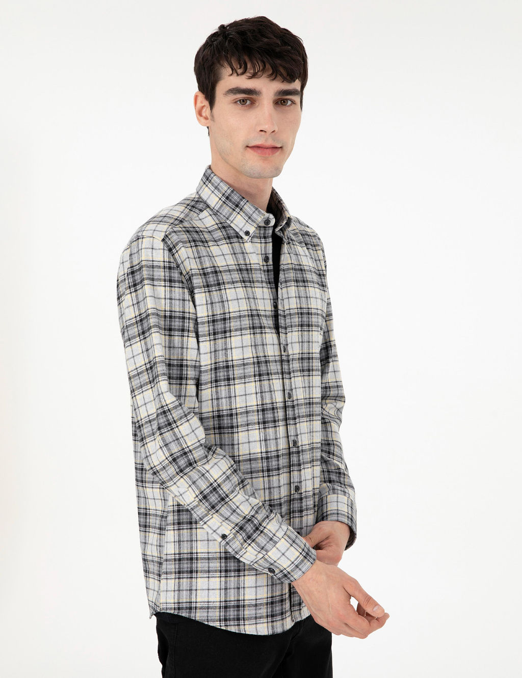 Gri Ekose Regular Fit Uzun Kollu G_mlek - Pierre cardin фото 3