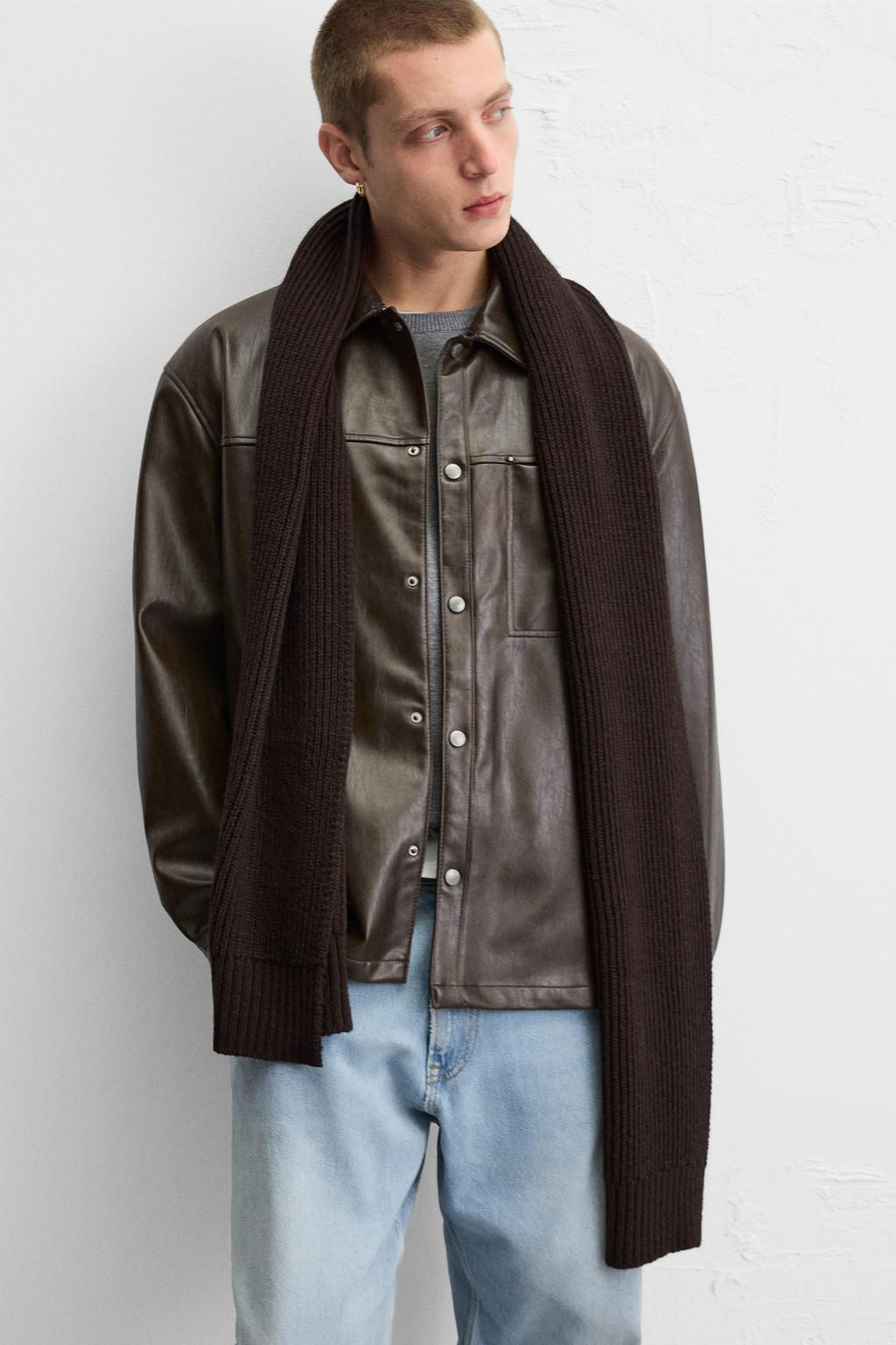 WASHED LEATHER EFFECT OVERSHIRT - Zara фото 4