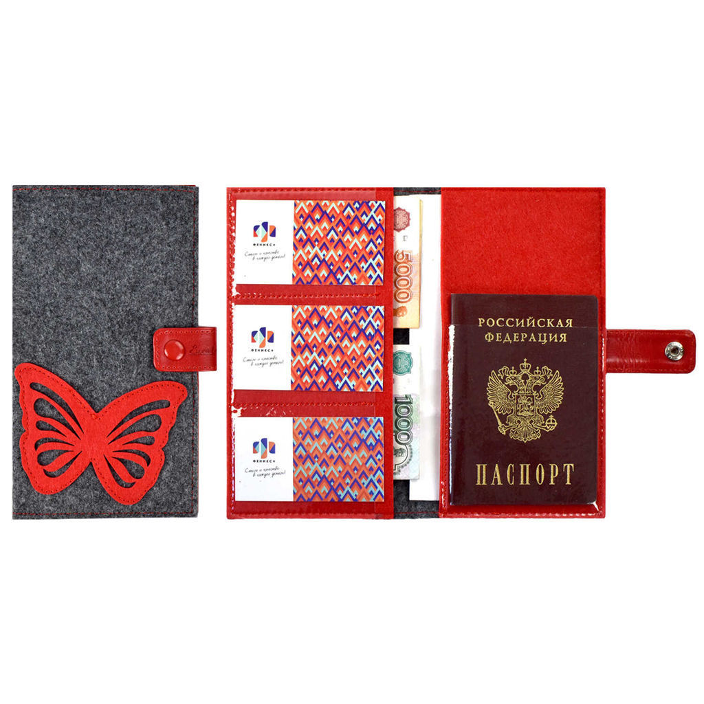 Органайзер-обложка д/путешествий арт.45283/30 ФЕТР ГРАФИТ.+ФЕТР КРАСНЫЙ+САРИФ КРАСНЫЙ