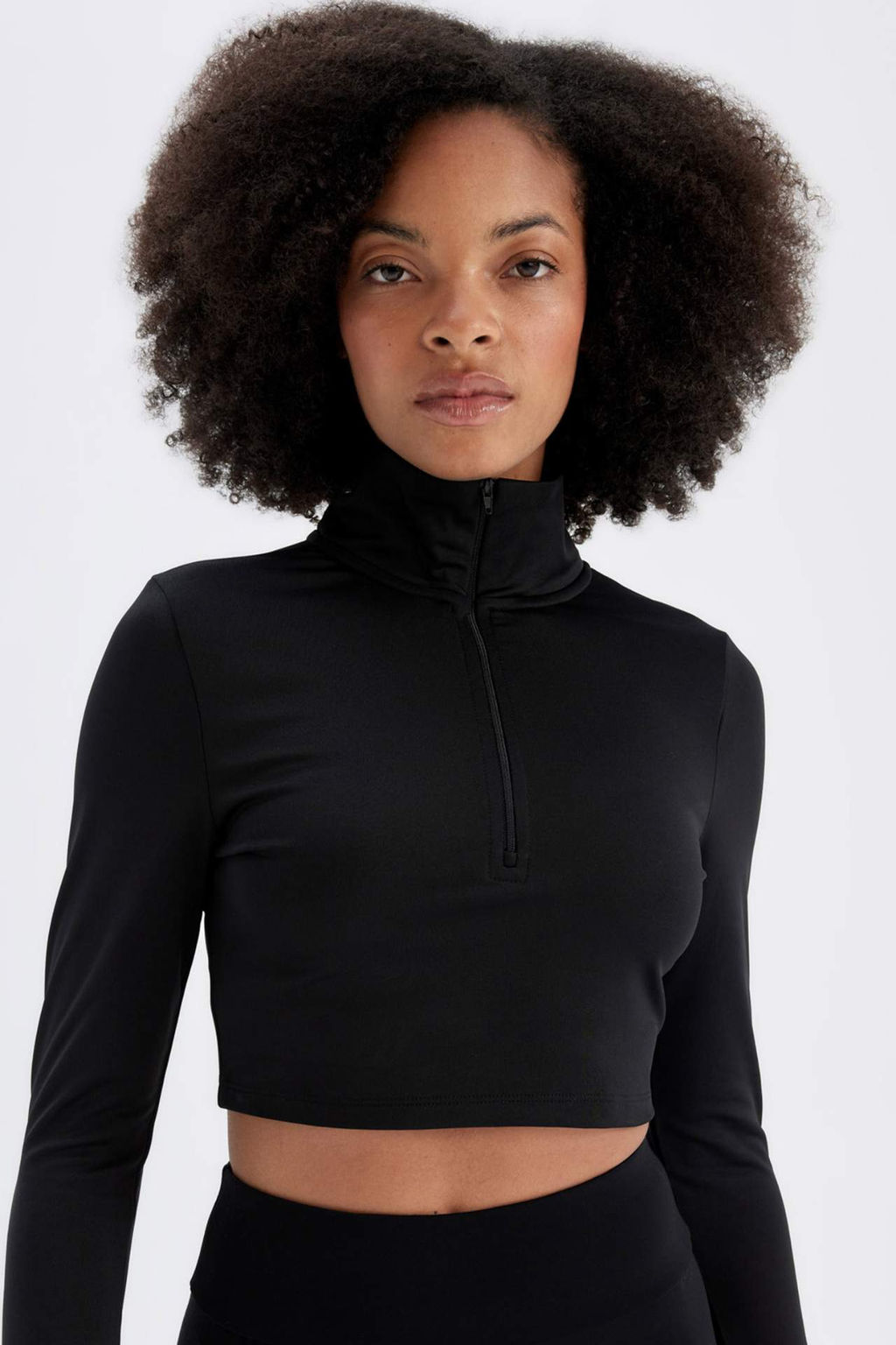 DeFactoFit Slim Fit Dar Kesim Dik Yaka Fermuarl? Crop Uzun Kollu Tisort  фото 2