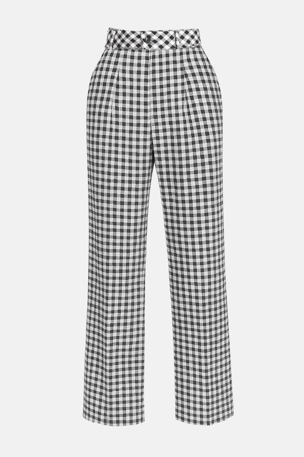 Siyah-Cok Renkli Ekose/Potikareli Yuksek Bel Bilek Boy Genis Paca Pantolon TWOSS25PL00132