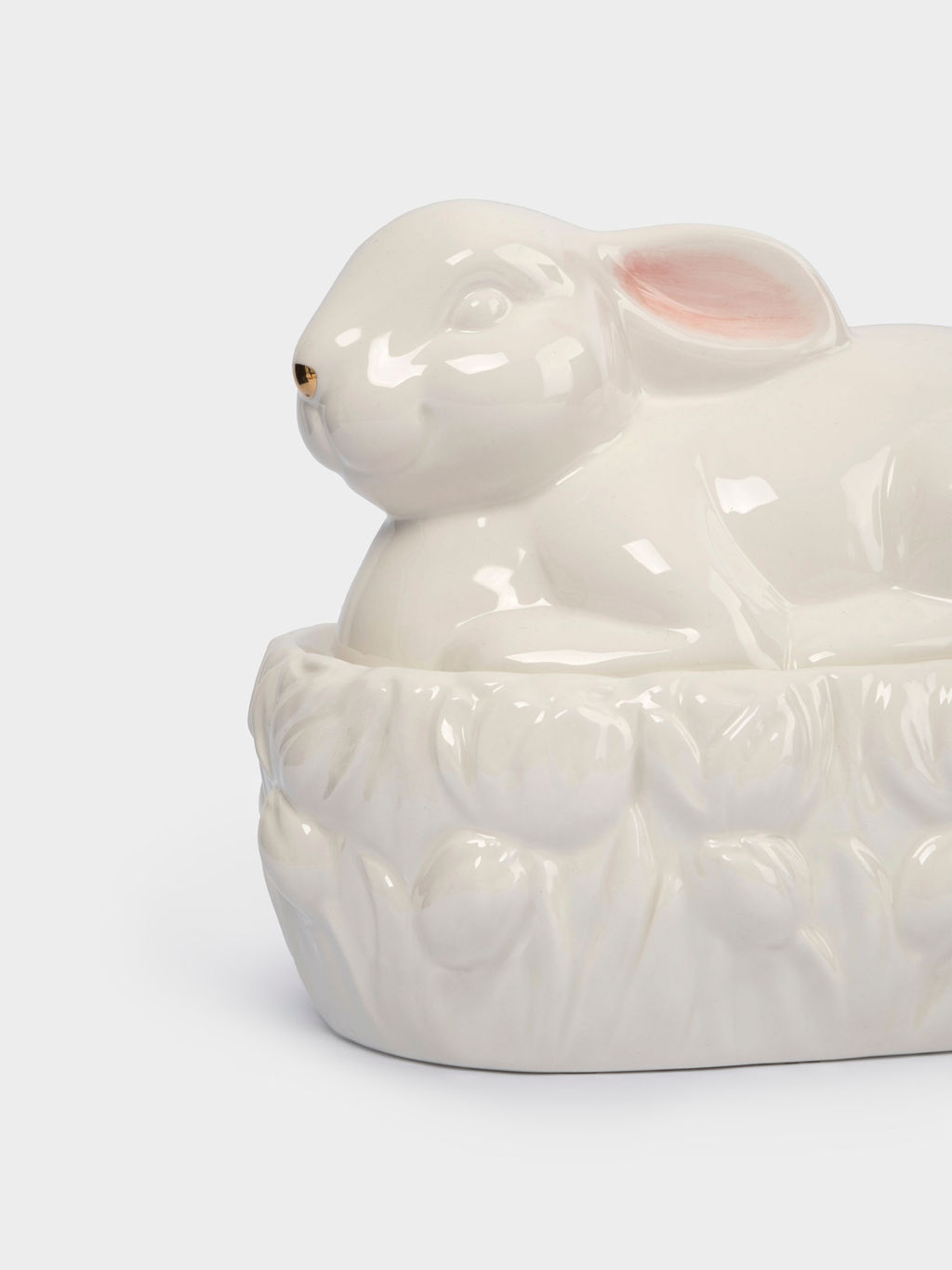 Емкость для хранения, 18х15 см, 740 мл, керамика, молочно-золотистая, Кролик в цветах, White Rabbit