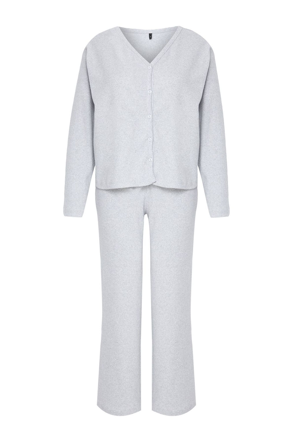 Gri Melanj Pamuklu F?rcal? Soft Fitilli H?rka Orme Pijama Tak?m? THMAW25PT00074