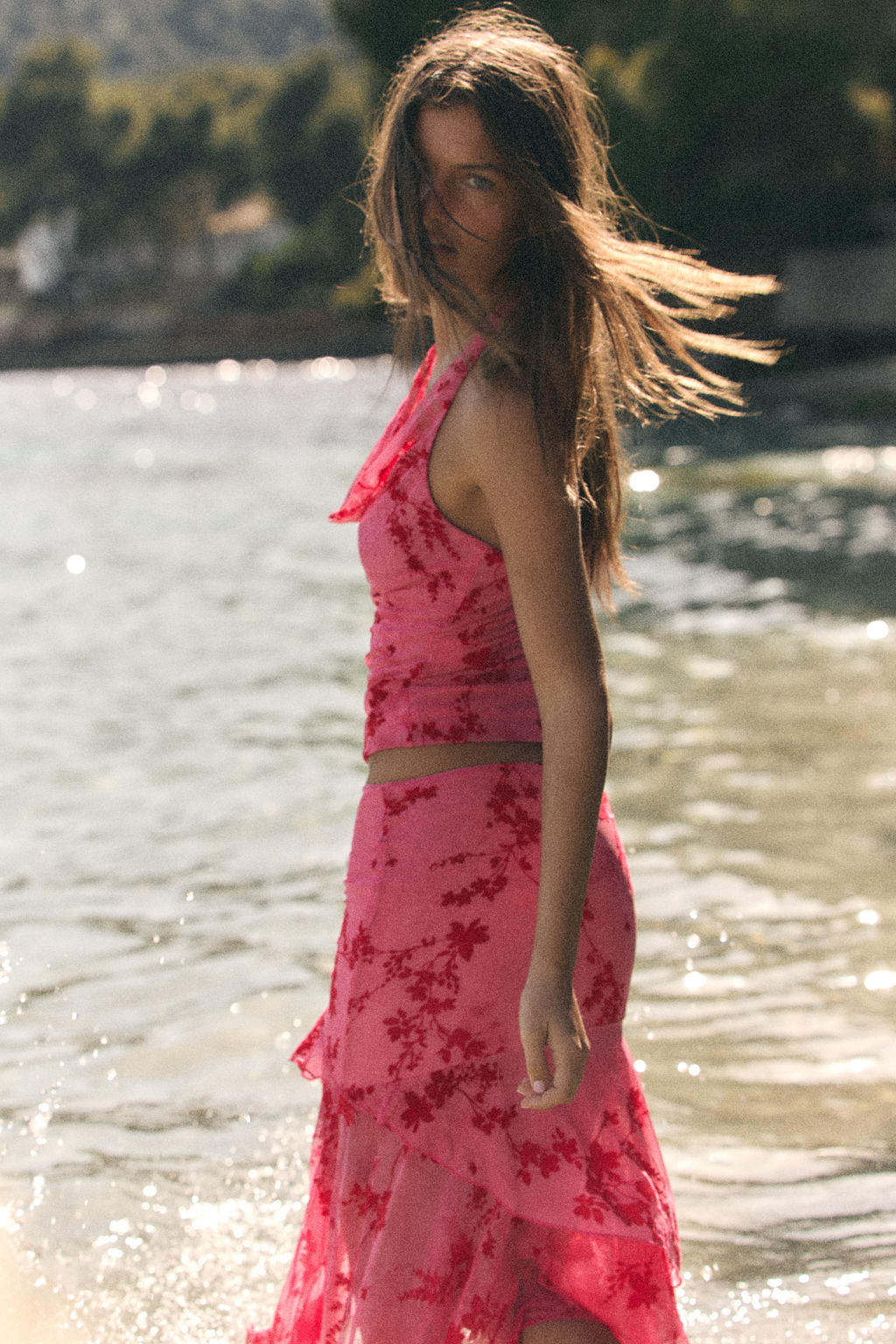 TOP HALTER TUL FLOCADO / Rosa medio - Zara фото 4