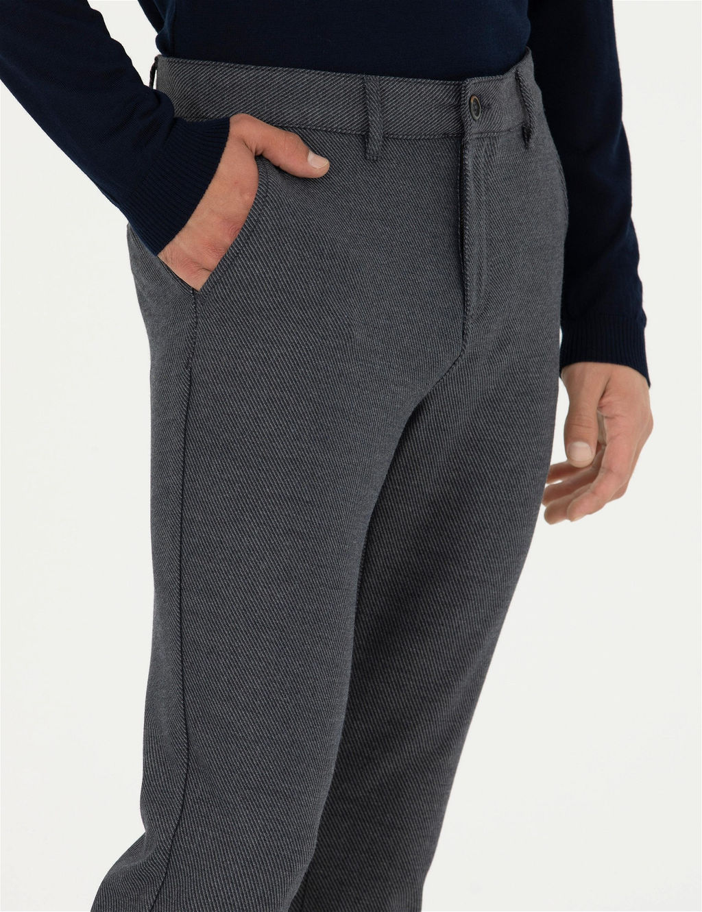 Lacivert Slim Fit Kanvas Pantolon