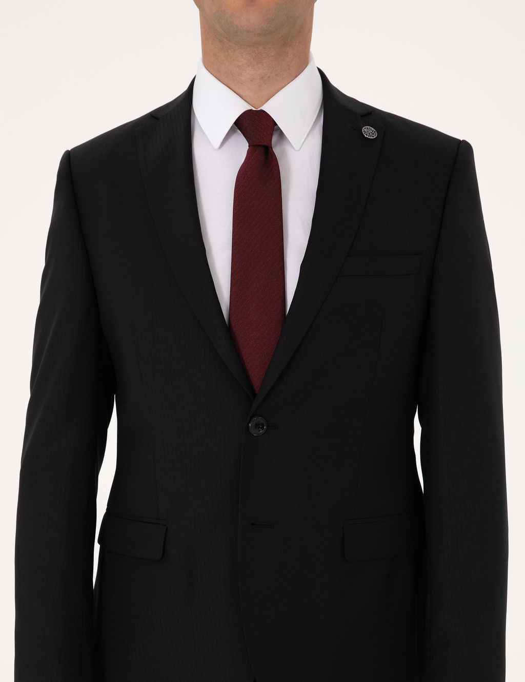 Siyah Slim Fit %100 Y_n _izgili Tak_m Elbise