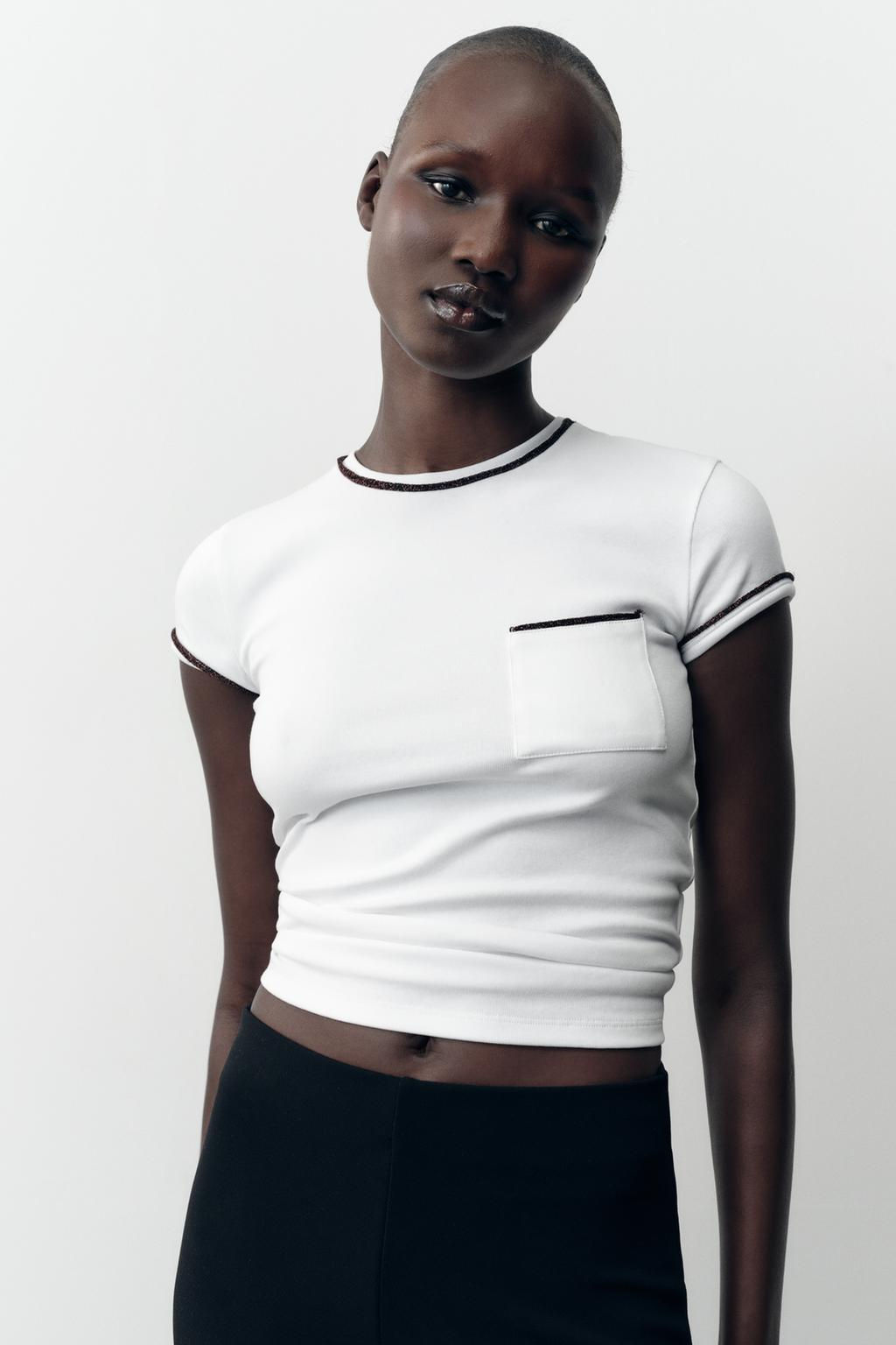 T-SHIRT WITH METALLIC THREAD TRIM - Zara фото 2