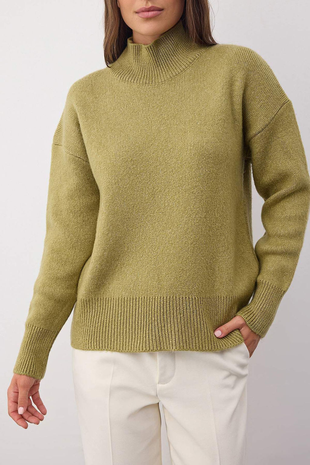 Wardrobe Essentials Yag Yesil Yun Kar?s?ml? Genis Kal?p Yumusak Dokulu Triko Kazak | TWOAW26KZ00063