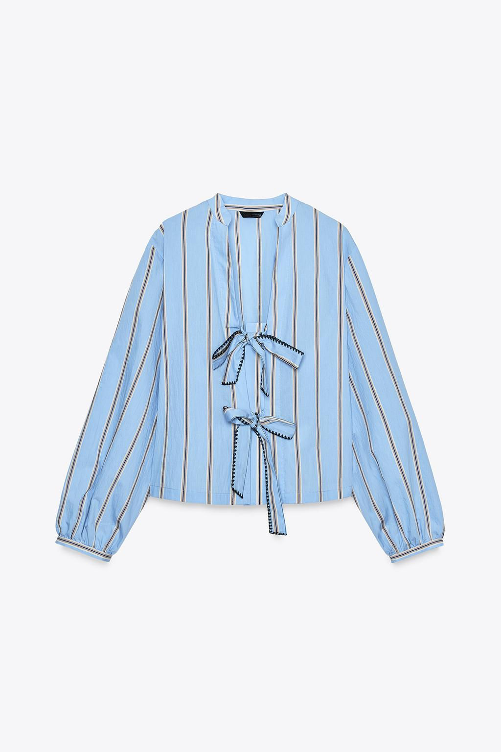 STRIPED POPLIN SHIRT WITH TIES - Zara фото 8