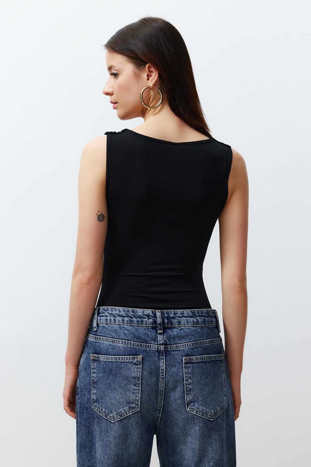 Siyah Buzgu Detayl? Kay?k Yaka Esnek C?tc?tl? Orme Body TWOSS24BD00020