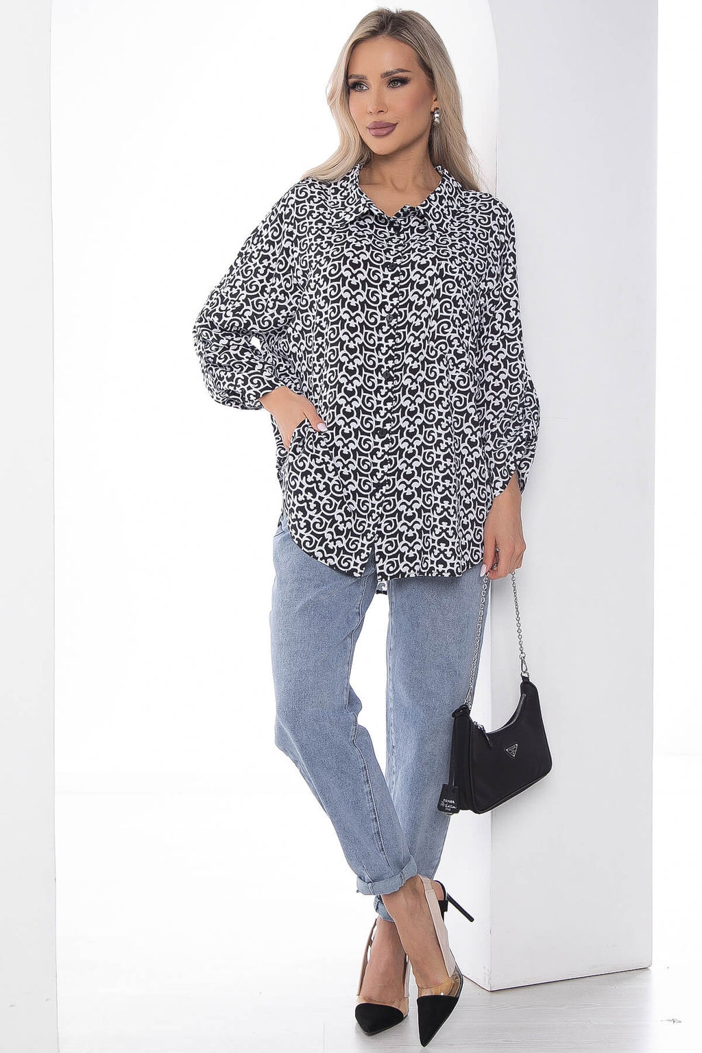 Рубашка Лето (черно-белая) Б10050 - Lt collection фото 5