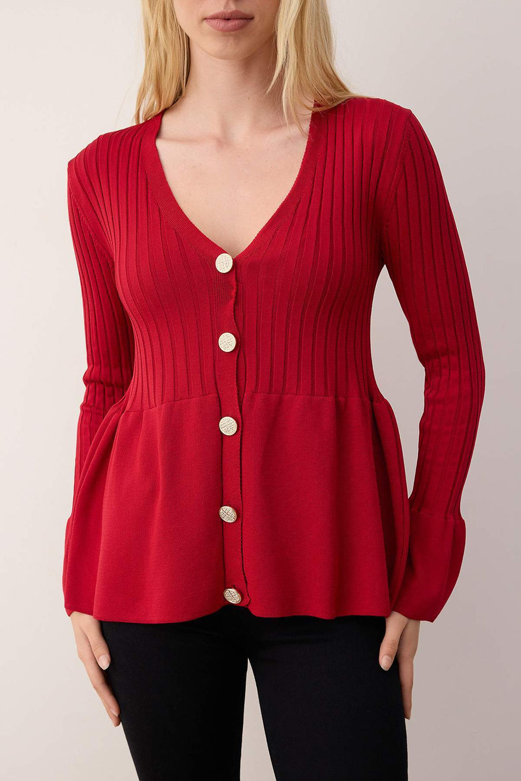 K?rm?z? Peplum Detayl? Triko H?rka TWOAW26HI00271 - Trendyolmilla фото 3