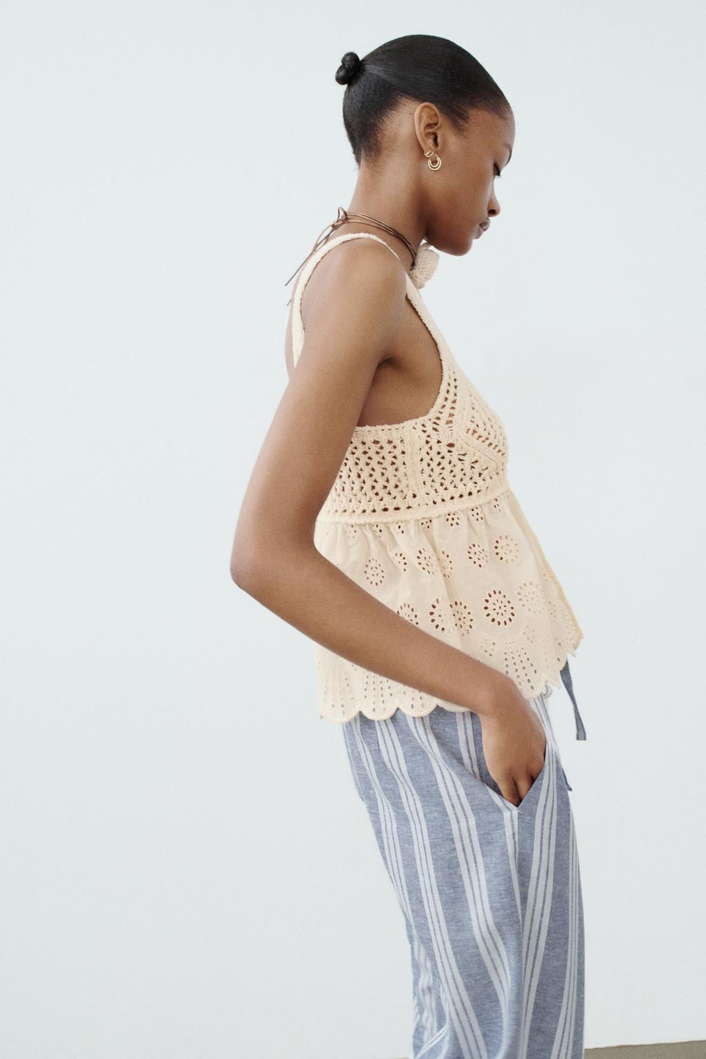 CONTRAST KNIT TOP WITH CUTWORK EMBROIDERY - Zara фото 5