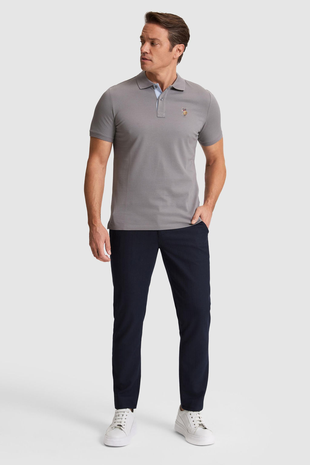 Erkek Gri Regular Fit Polo Yaka Basic Ti__rt