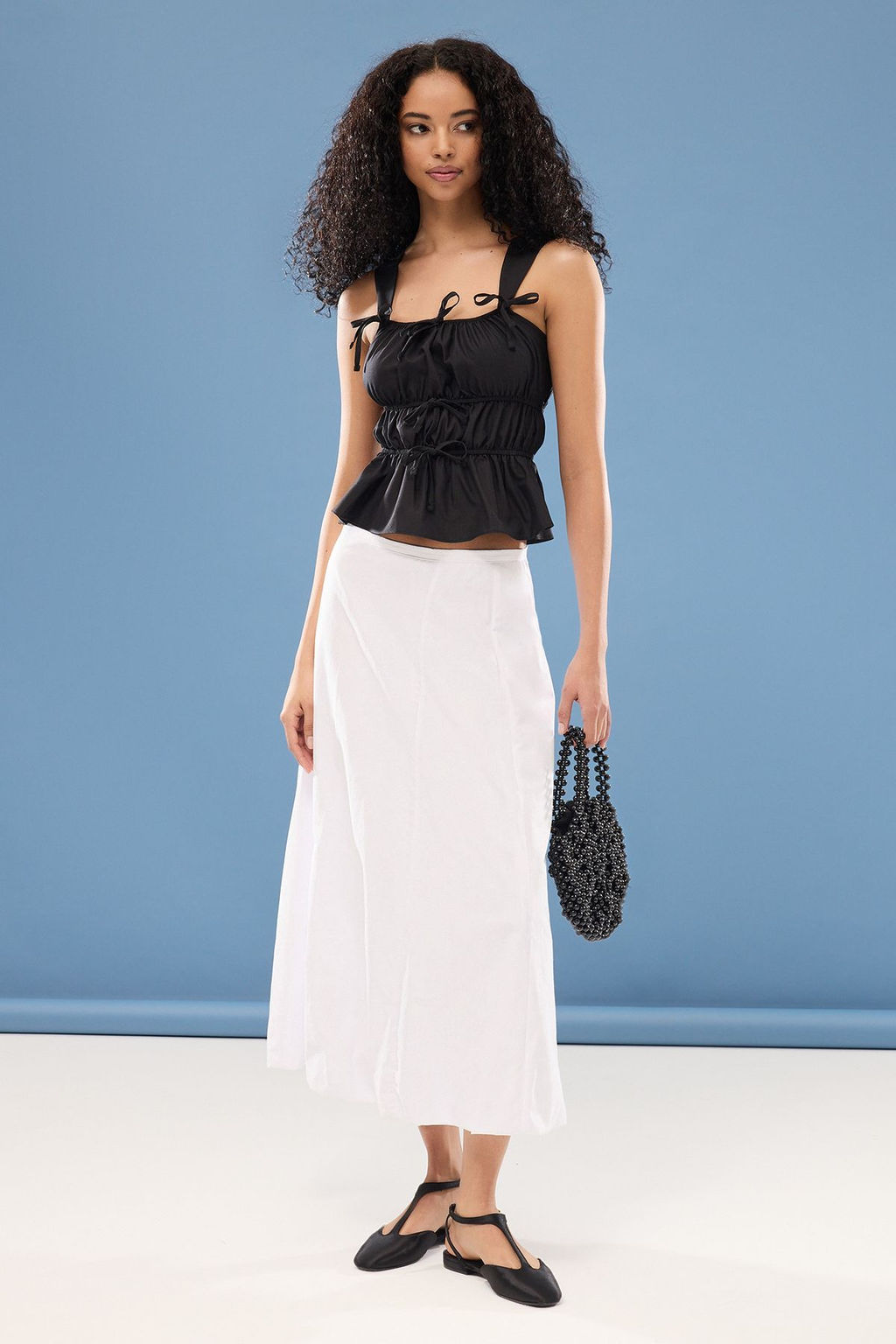 Siyah Kare Yaka Ask?l? Buzgulu Dokuma Bluz TWOSS25BZ00113