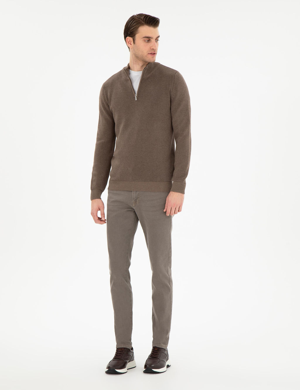 Vizon Melanj Slim Fit Fermuarl_ Dik Yaka Kazak