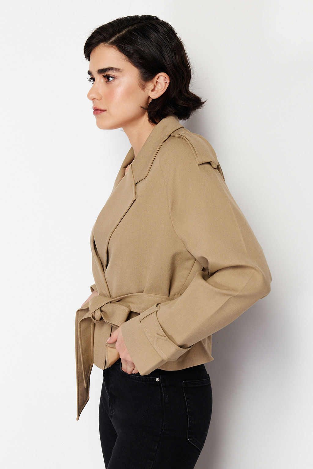 Vizon Premium Dokuma Crop Blazer Ceket TWOSS24BC00010