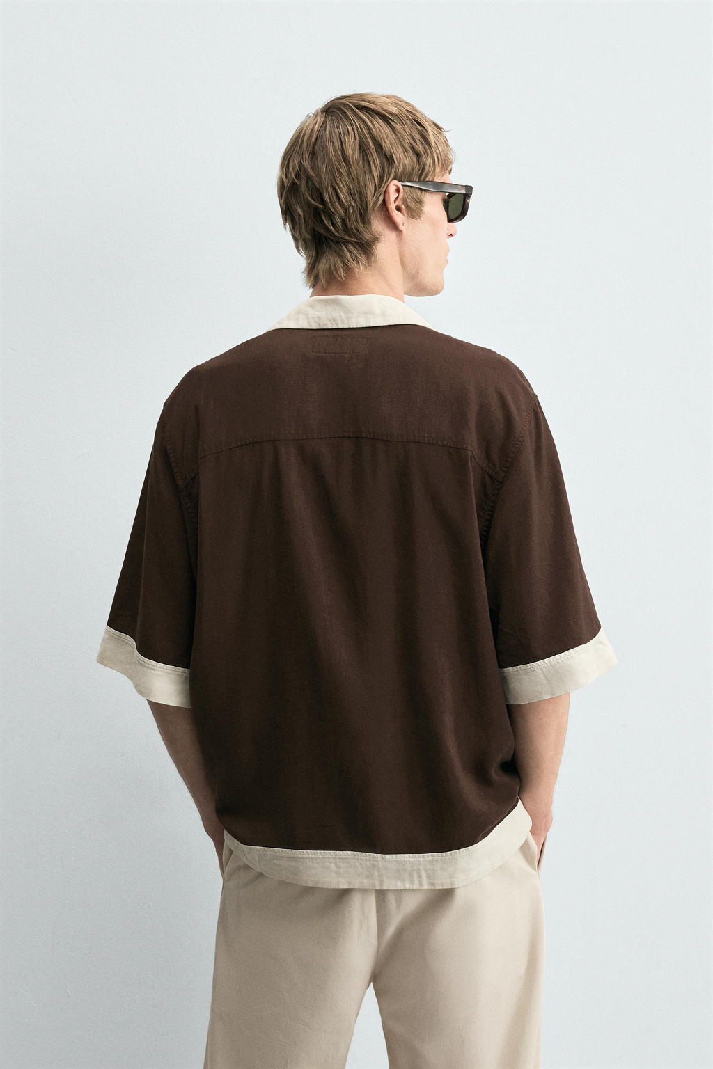 VISCOSE/LINEN COLOUR BLOCK SHIRT - Zara фото 3