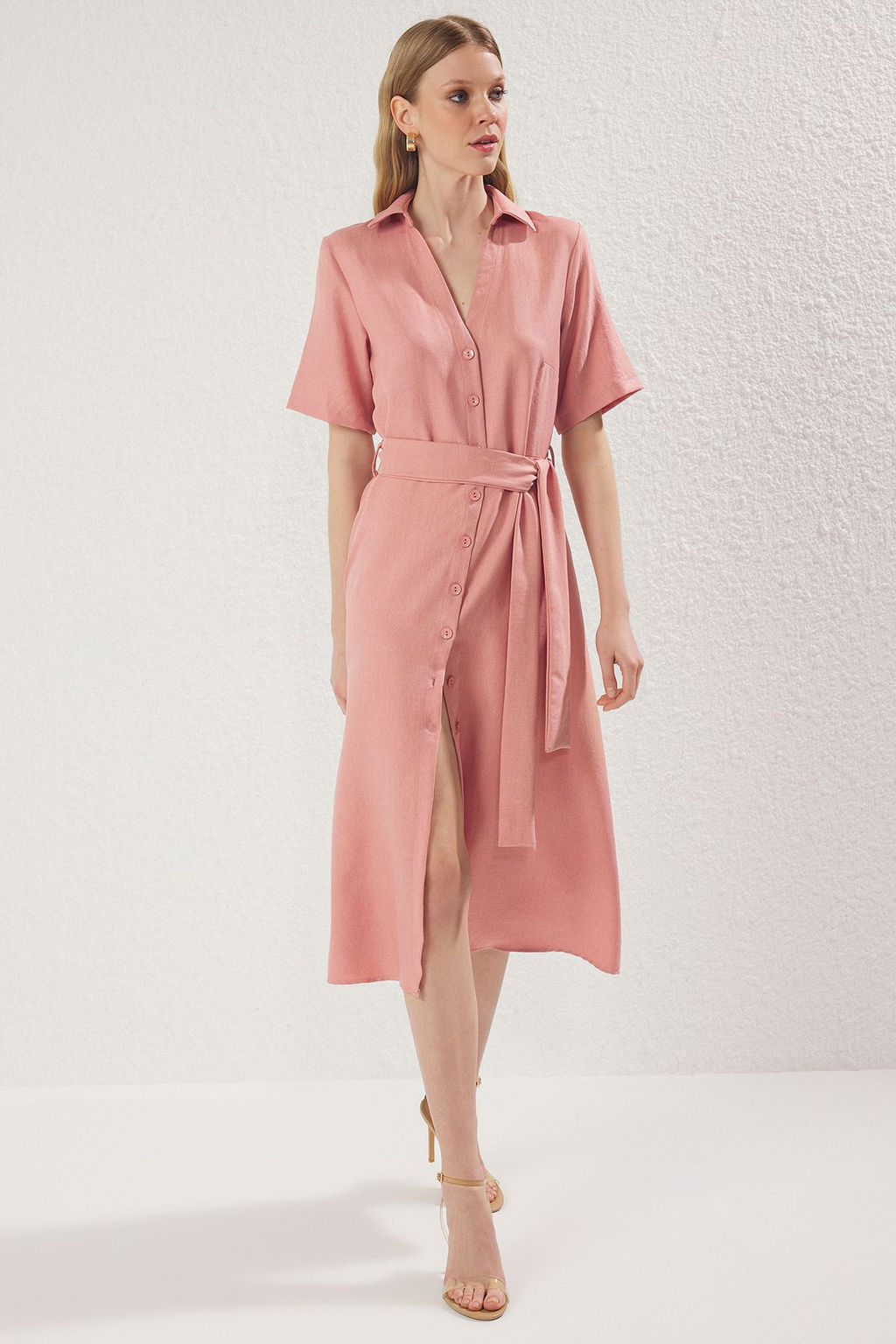 TRENDYOLMILLA Gul Kurusu Kusakl? Duz Midi Dokuma Elbise TWOSS25EL00285  фото 5