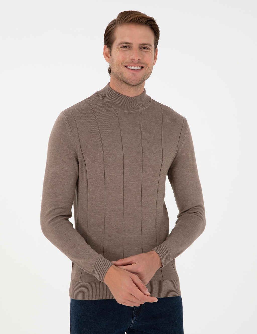 Vizon Melanj Slim Fit Yar_m Bal_k__ Yaka Triko Kazak - Pierre cardin фото 3
