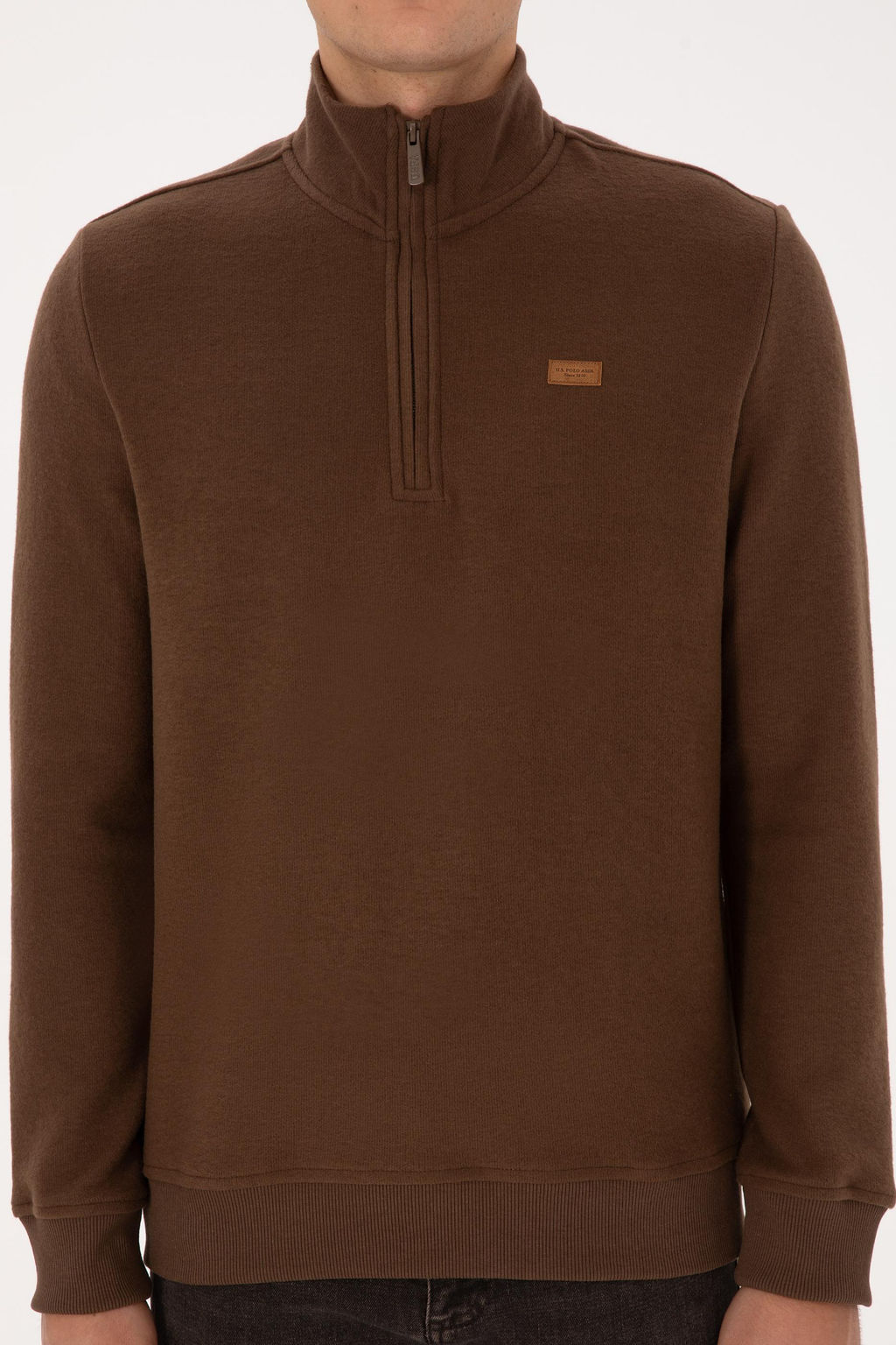 Erkek Regular Fit Yar_m Fermuarl_ Kahverengi Basic Sweatshirt - U.s. polo assn фото 6