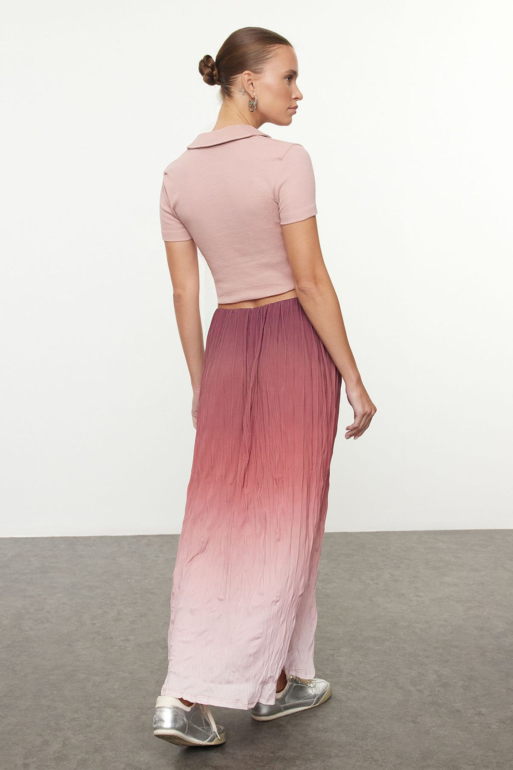 Bordo Klos Degrade Gecisli K?r?s?k Pilise Maxi Esnek Etek TWOAW25ET00112 - Trendyolmilla фото 5