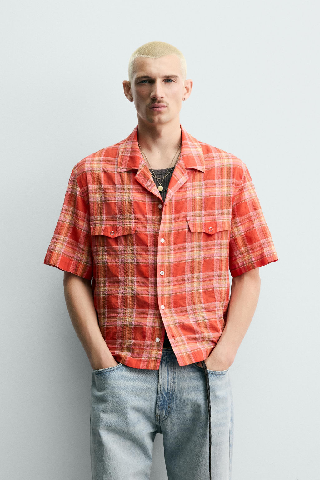 CAMISA RELAXED FIT CUADROS / Naranja - Zara фото 2