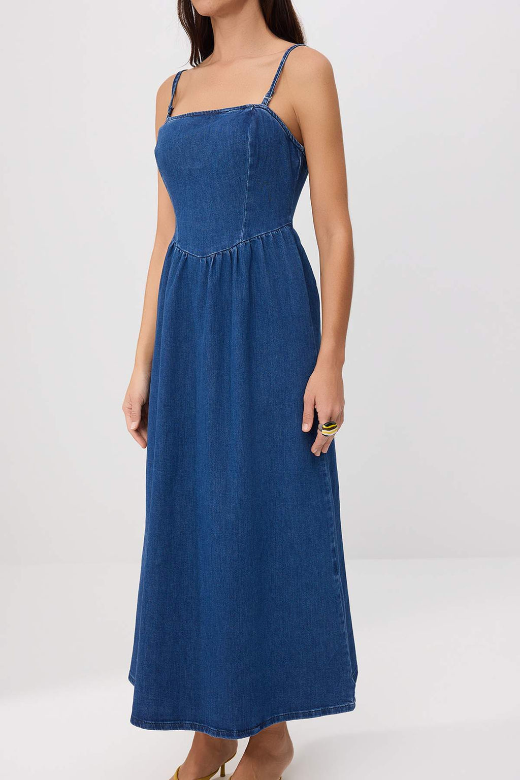 Mavi Straplez Orta Esnek Maxi Denim Elbise TWOSS26EL00276 - Trendyolmilla фото 3