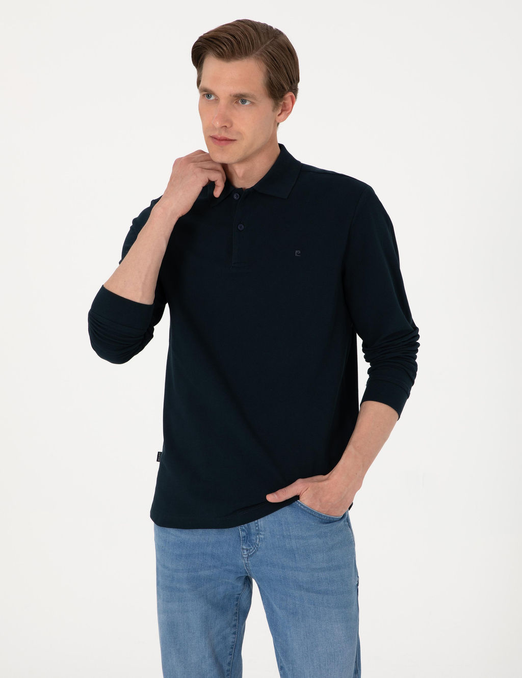 Lacivert Slim Fit K_vr_lmaz Polo Yaka Basic Pike Sweatshirt