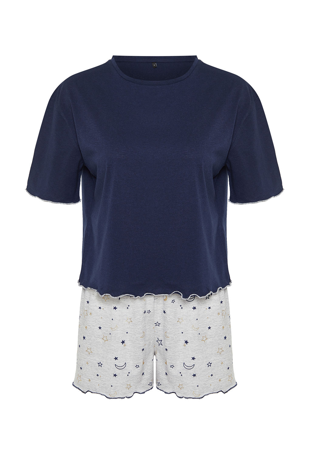 Trendyolmilla Gri Melanj Galaksi Desenli Baby Overlok Detayl? Sortlu Orme Pijama Tak?m? THMSS24PT00203 фото 12