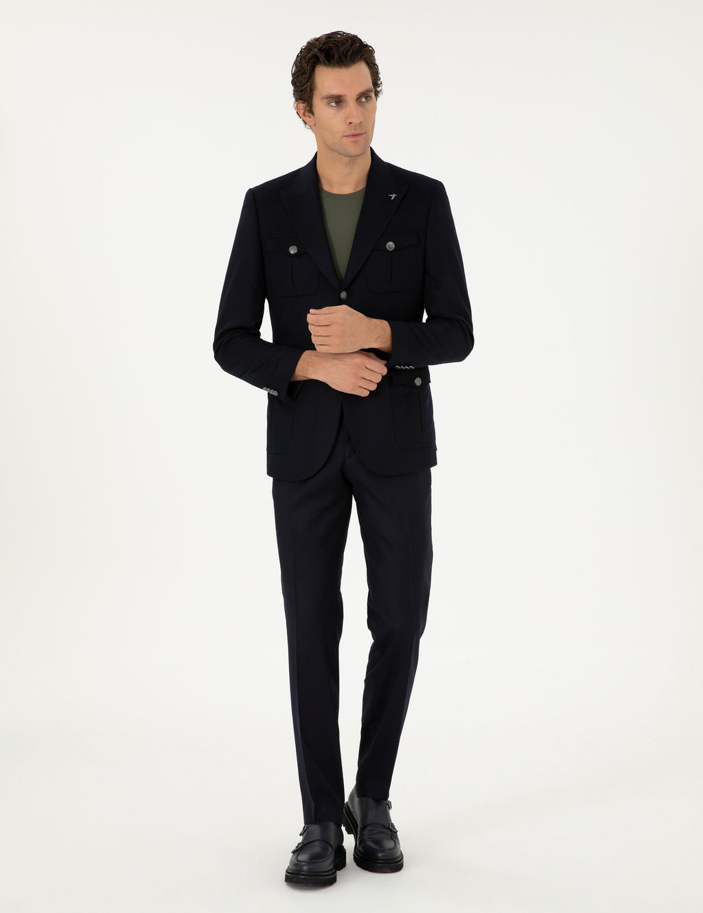 Темно-синяя приталенная куртка - Cacharel фото 4