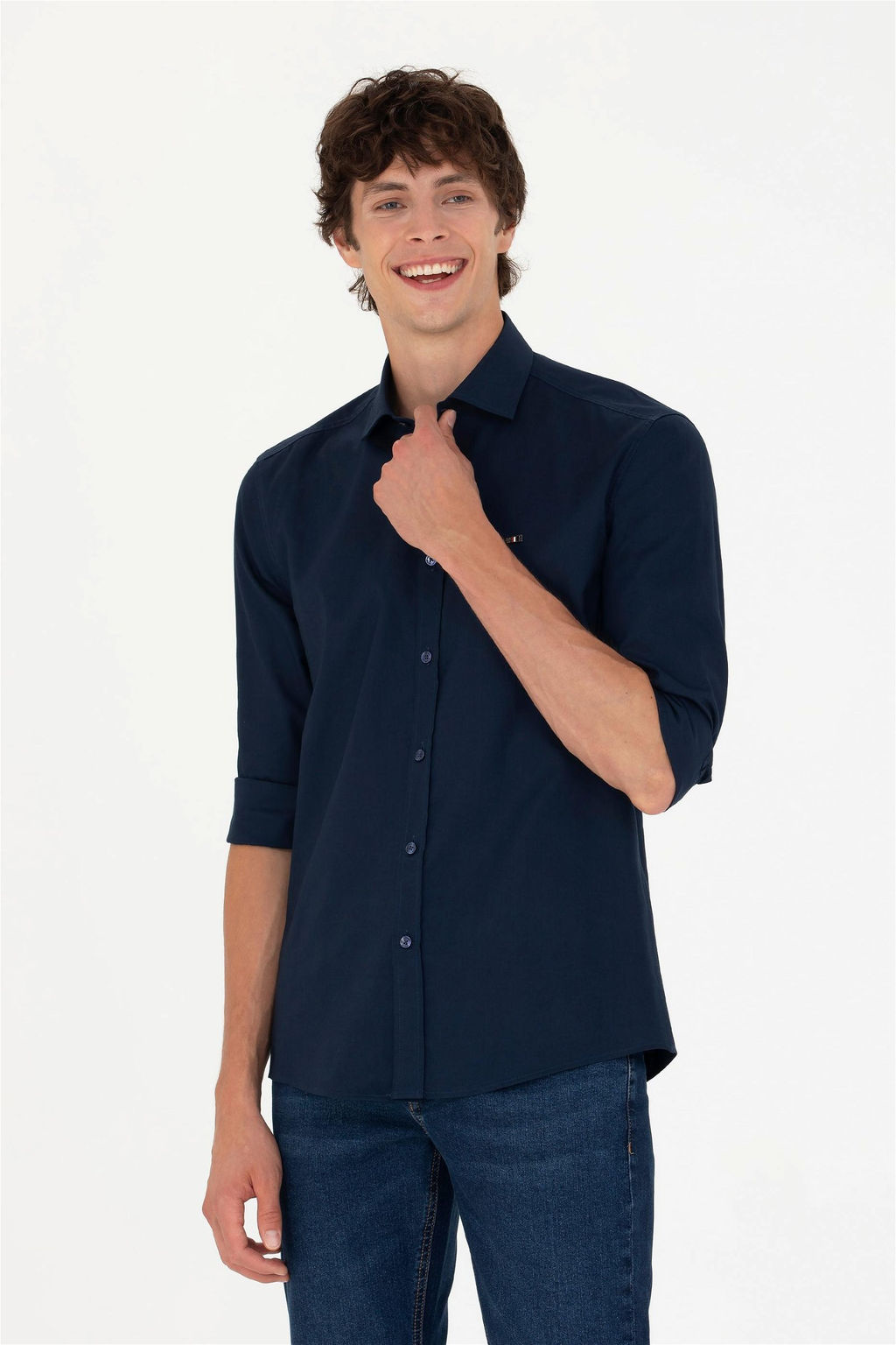 Мужская темно-синяя базовая рубашка с длинным рукавом - U.s. polo assn фото 8