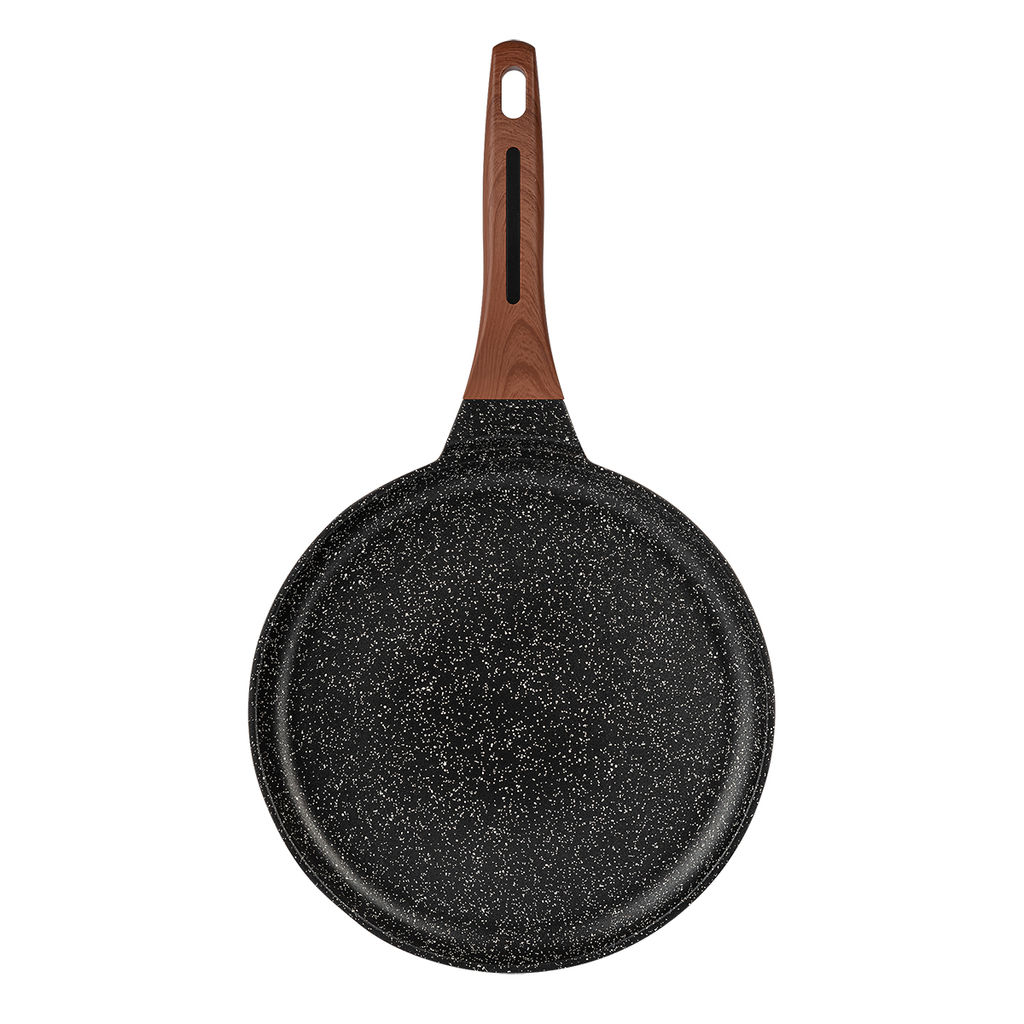 51472 WERNER Сковорода блинная DONO 28,0x2,5 см с индукционным дном, с двухслойным мраморным антипригарным покрытием Pfluon, бакелитовая ручка с покрытием Soft Touch. Материал: литой алюминий. Толщина  фото 3